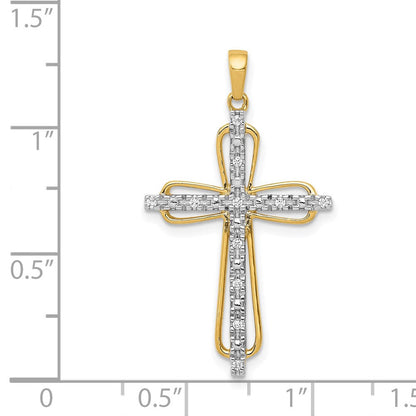 14k Gelbgold & Rhodium Echtdiamant-Kreuzanhänger