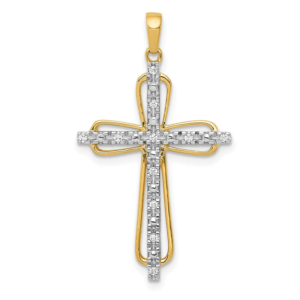14k Gelbgold & Rhodium Echtdiamant-Kreuzanhänger