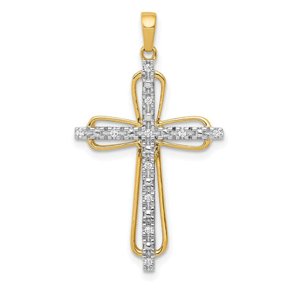 14k Gelbgold & Rhodium Echtdiamant-Kreuzanhänger