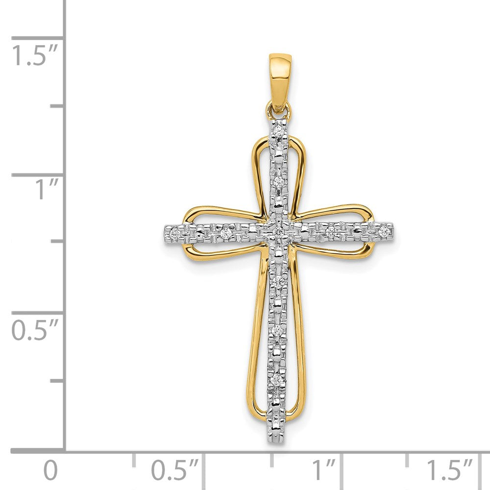 14 K Gelbgold & Rhodium 0,06 ct. Echter Diamant-Kreuz-Anhänger