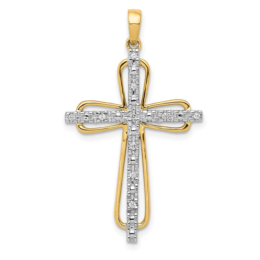 14 K Gelbgold & Rhodium 0,06 ct. Echter Diamant-Kreuz-Anhänger