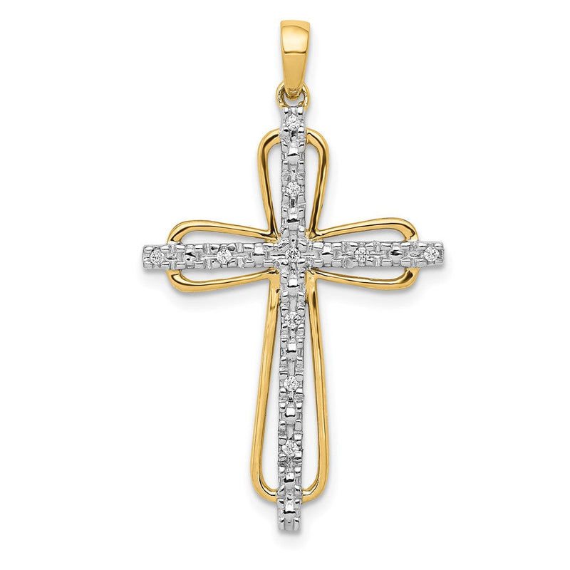 14 K Gelbgold & Rhodium 0,06 ct. Echter Diamant-Kreuz-Anhänger