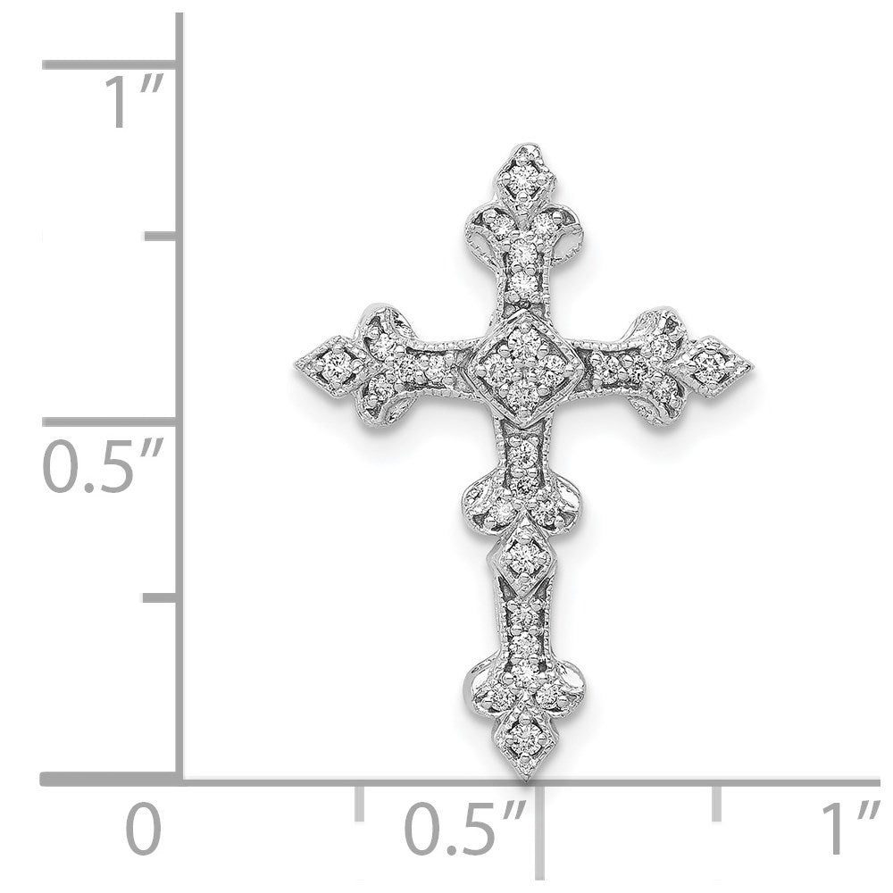 14K Weißgold 1/6ct. Echt Diamant Filigran Kreuz Kette Anhänger