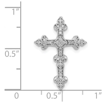 14K Weißgold 1/6ct. Echt Diamant Filigran Kreuz Kette Anhänger