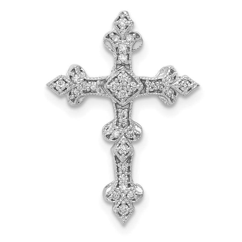 14K Weißgold 1/6ct. Echt Diamant Filigran Kreuz Kette Anhänger