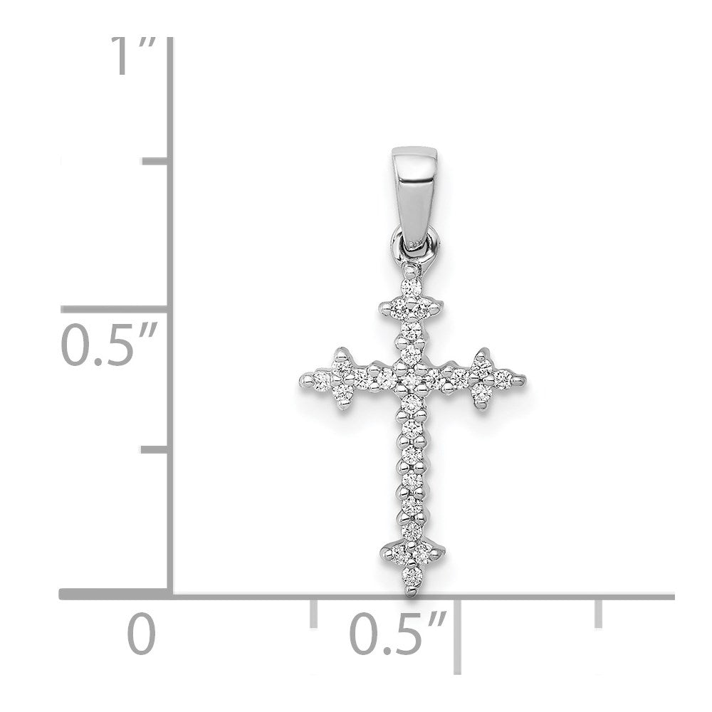 14K Weißgold 0,1 ct. Echter Diamant Fleur-de-Lis-Kreuz-Anhänger