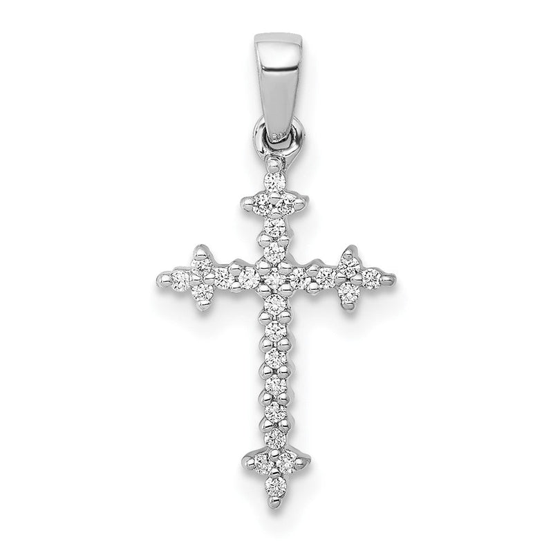 14K Weißgold 0,1 ct. Echter Diamant Fleur-de-Lis-Kreuz-Anhänger