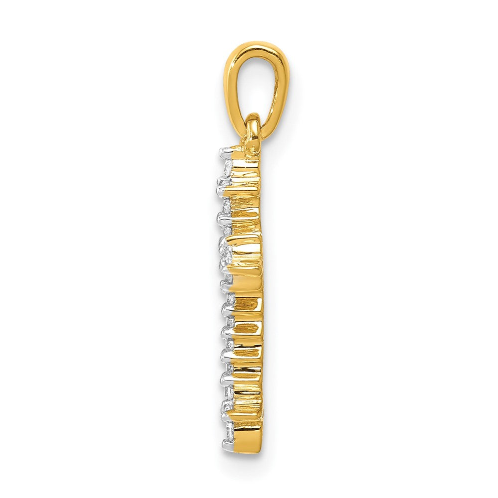 14K Gelbgold und Rhodium 0,1 ct. Echter Diamant Fleur-de-Lis-Kreuzanhänger