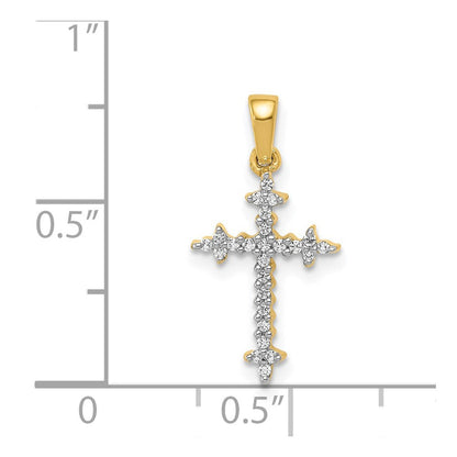 14K Gelbgold und Rhodium 0,1 ct. Echter Diamant Fleur-de-Lis-Kreuzanhänger