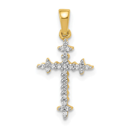 14K Gelbgold Lilienkreuz-Anhänger mit 0,10 ct. laborgezüchtetem Diamant VS/SI+ G+