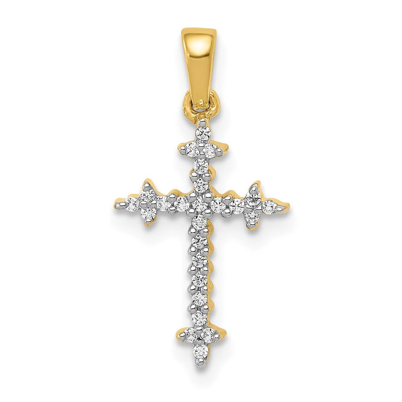 14K Gelbgold Lilienkreuz-Anhänger mit 0,10 ct. laborgezüchtetem Diamant VS/SI+ G+