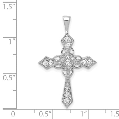 14K Weißgold AA Echtdiamant-Passionskreuz-Anhänger