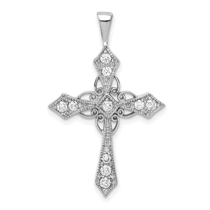 14K Weißgold AA Echtdiamant-Passionskreuz-Anhänger