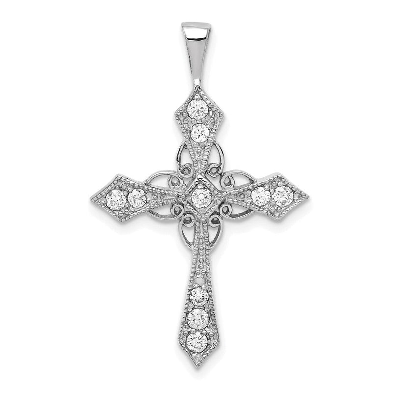 14K Weißgold AA Echtdiamant-Passionskreuz-Anhänger