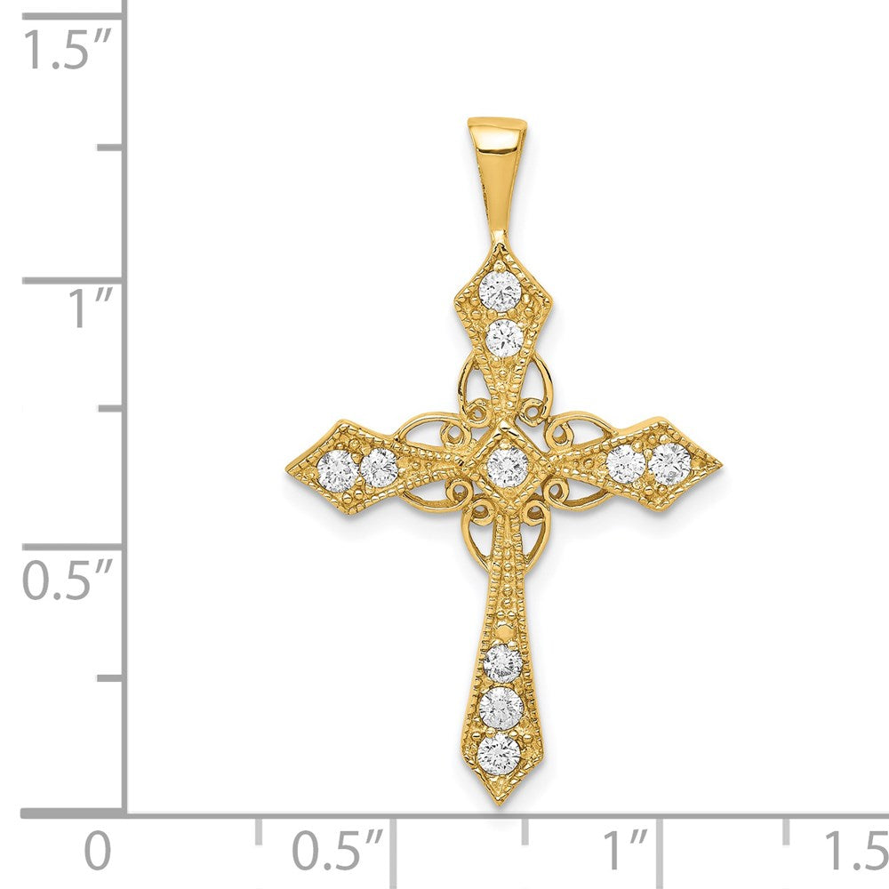14K Gelbgold AA Echter-Diamant-Passionskreuz-Anhänger