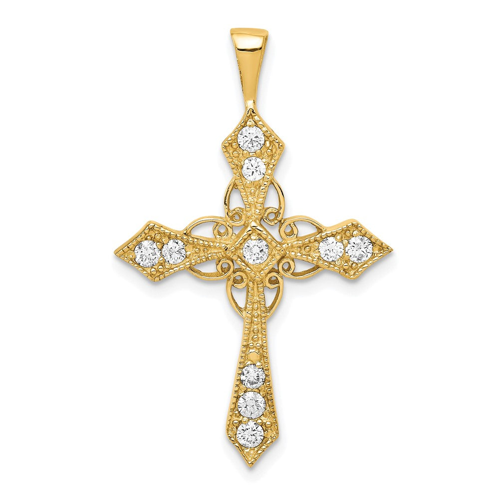 14K Gelbgold AA Echter-Diamant-Passionskreuz-Anhänger