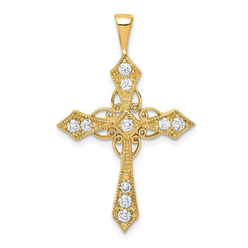14K Gelbgold AA Echter-Diamant-Passionskreuz-Anhänger