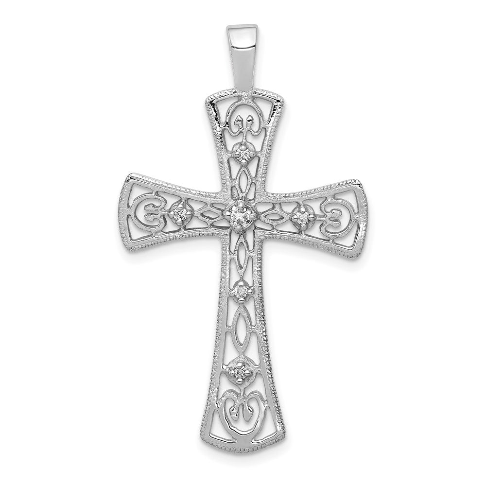 14K Weißgold Kreuz-Anhänger mit echten AA-Diamanten