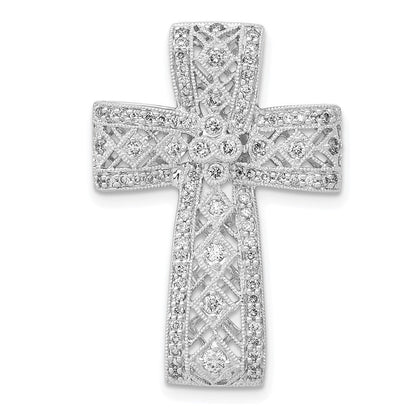 14K Weißgold 1/2ct. Echt Diamant Filigran Kreuz Kette Anhänger