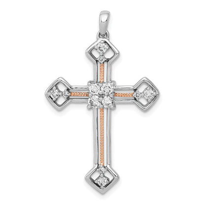 14K Bicolor Rosé- und Weißgold 0,375 ct. Laborgezüchteter Diamant VS/SI+ G+ Kreuzanhänger