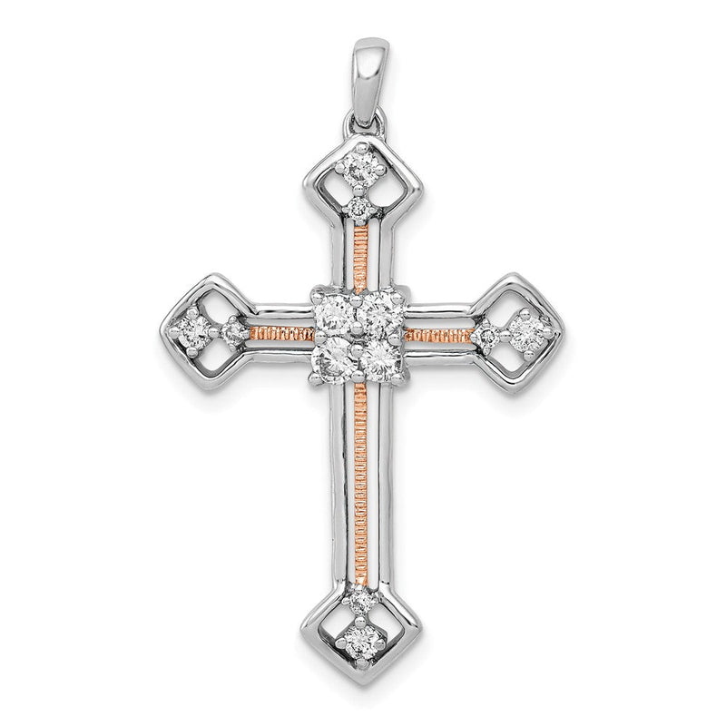 14K Bicolor Rosé- und Weißgold 0,375 ct. Laborgezüchteter Diamant VS/SI+ G+ Kreuzanhänger