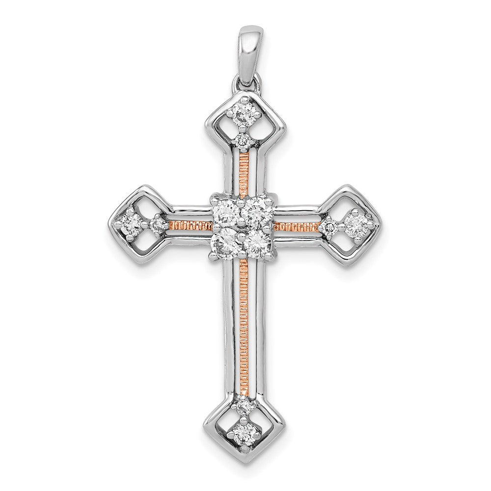 14K Bicolor-Gold Kreuz-Anhänger mit 0,375 ct. echten Diamanten