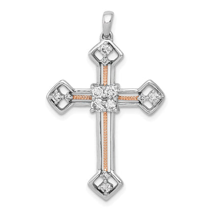 14K Bicolor-Gold Kreuz-Anhänger mit 0,375 ct. echten Diamanten