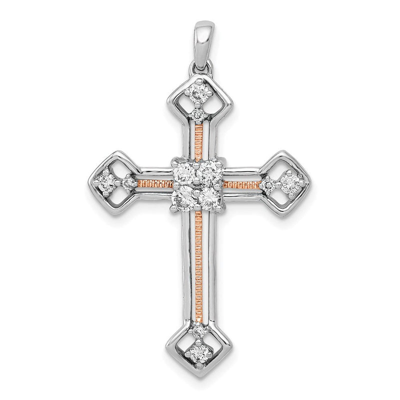 14K Bicolor-Gold Kreuz-Anhänger mit 0,375 ct. echten Diamanten