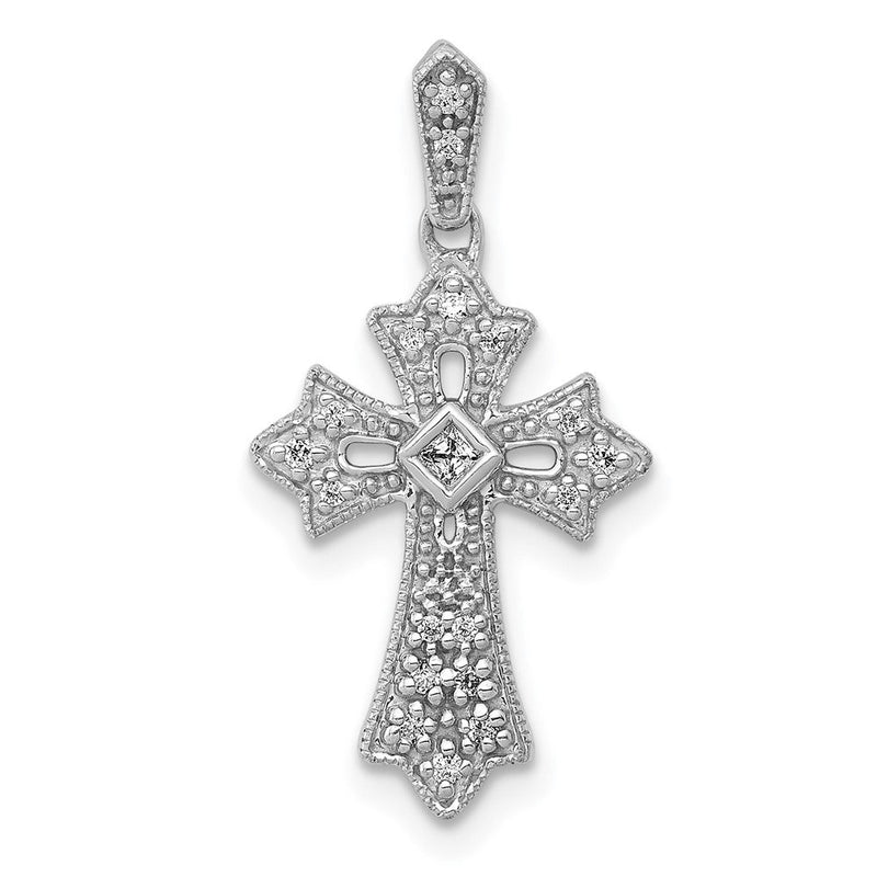 14K Weißgold Fancy-Kreuzanhänger mit 0,1 ct. echtem Diamant