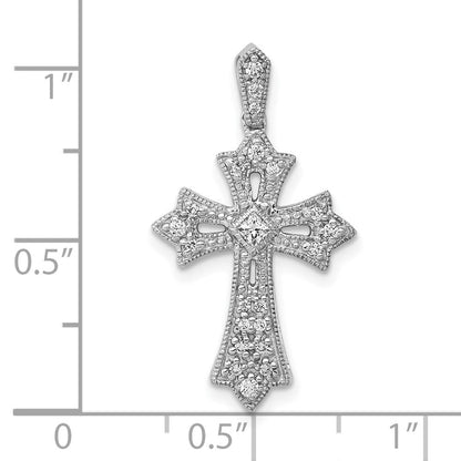 10K Weißgold 10K 1/6ct. Diamant Fleur De Lis Kreuz Anhänger