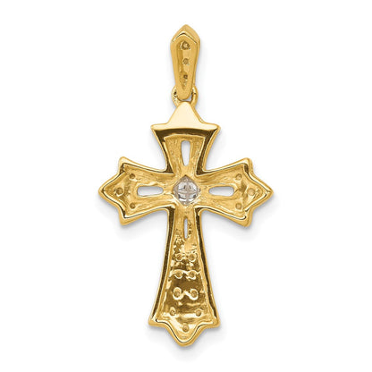 10K Gelbgold 10K 1/6ct. Diamant Fleur De Lis Kreuz Anhänger