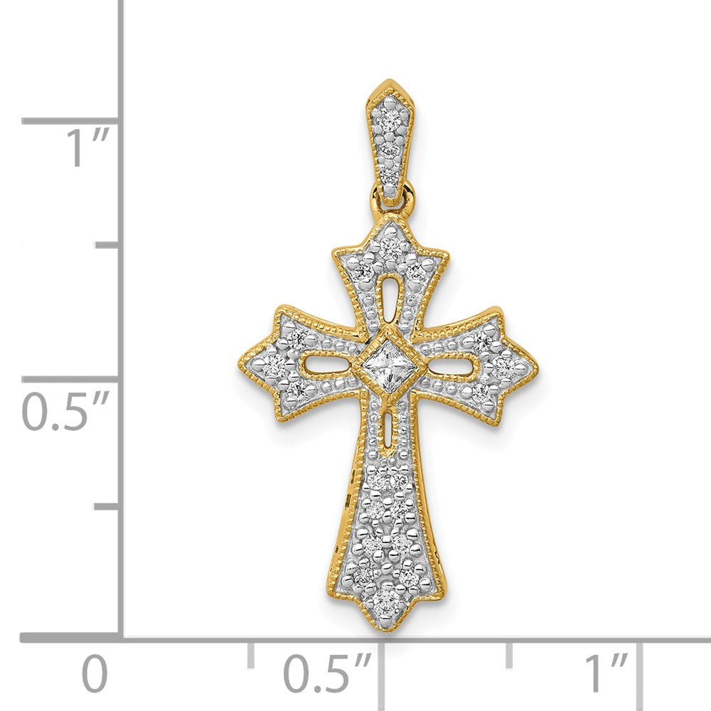 10K Gelbgold 10K 1/6ct. Diamant Fleur De Lis Kreuz Anhänger