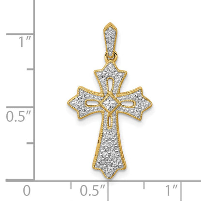 10K Gelbgold 10K 1/6ct. Diamant Fleur De Lis Kreuz Anhänger