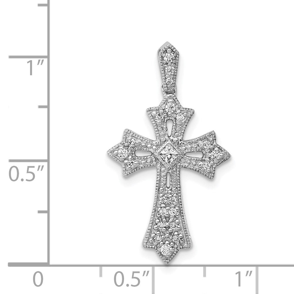 14 Karat Weißgold Fleur-de-Lis-Kreuz-Anhänger mit 0,166 ct. echtem Diamanten