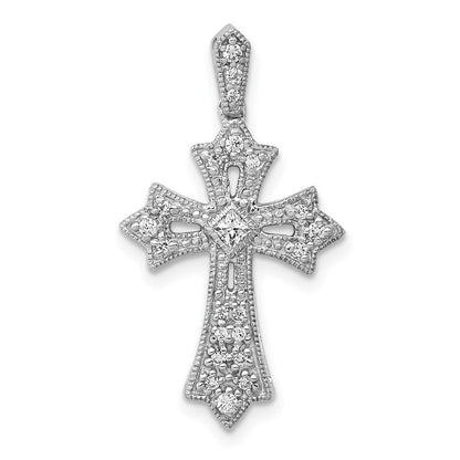 14 Karat Weißgold Fleur-de-Lis-Kreuz-Anhänger mit 0,166 ct. echtem Diamanten