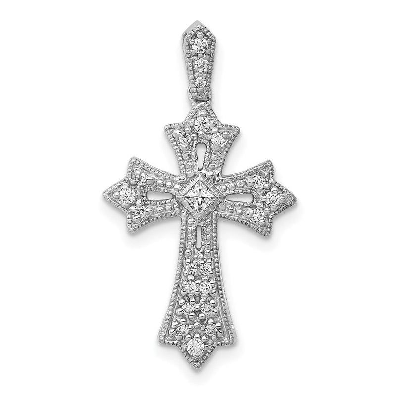 14 Karat Weißgold Fleur-de-Lis-Kreuz-Anhänger mit 0,166 ct. echtem Diamanten
