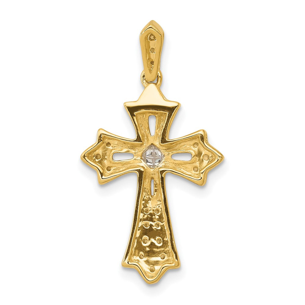 14K Gelbgold Fleur-de-Lis-Kreuz-Anhänger mit 0,17 ct. echtem Diamanten
