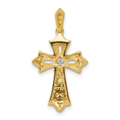 14K Gelbgold Fleur-de-Lis-Kreuz-Anhänger mit 0,17 ct. echtem Diamanten