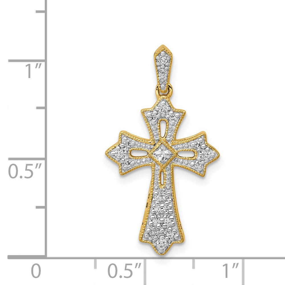 14K Gelbgold Fleur-de-Lis-Kreuz-Anhänger mit 0,17 ct. echtem Diamanten
