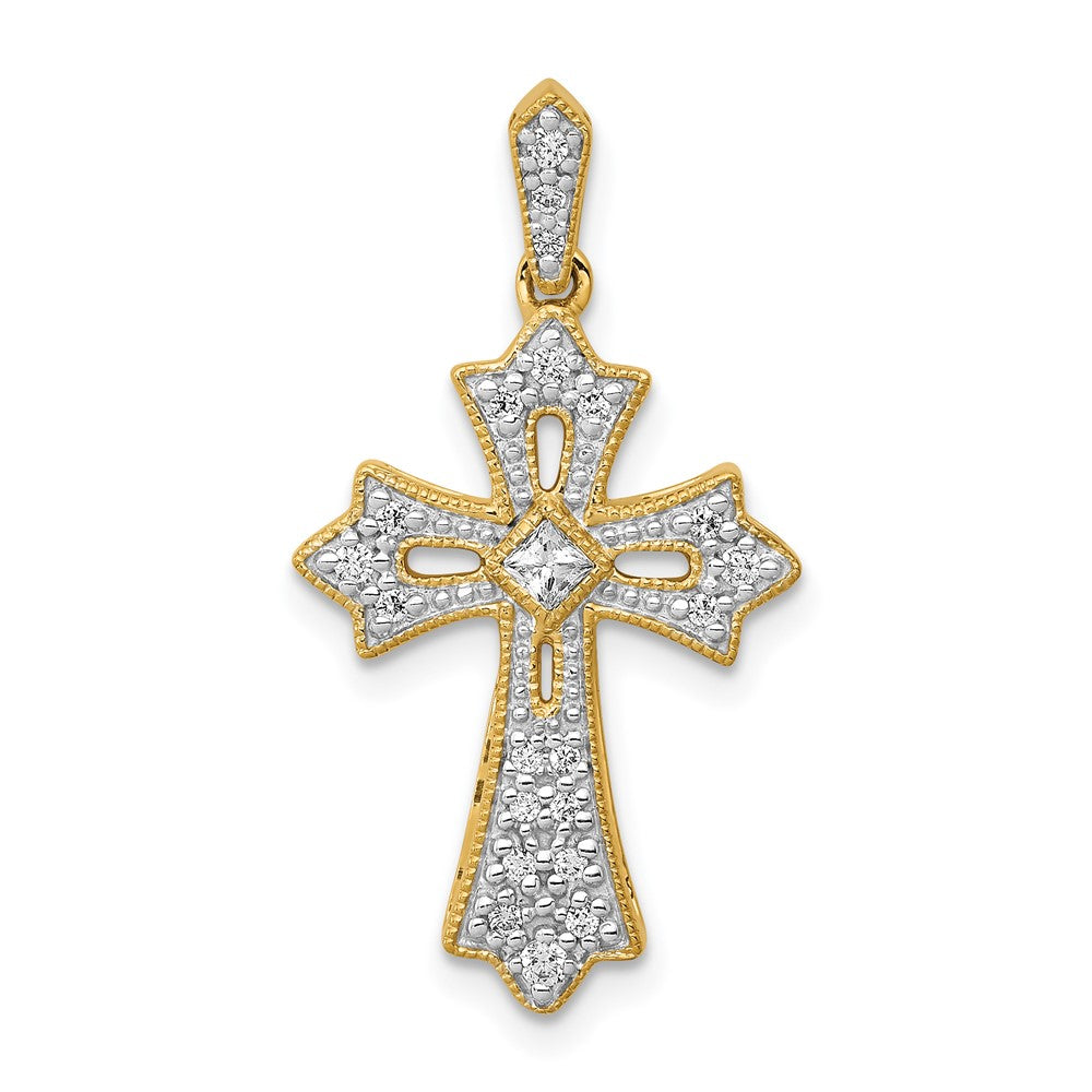 14K Gelbgold Fleur-de-Lis-Kreuz-Anhänger mit 0,17 ct. echtem Diamanten