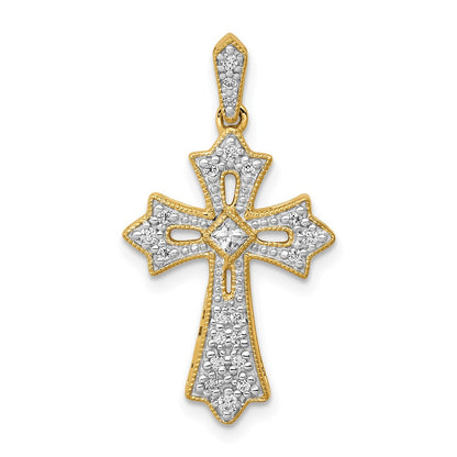 14K Gelbgold Fleur-de-Lis-Kreuz-Anhänger mit 0,17 ct. echtem Diamanten
