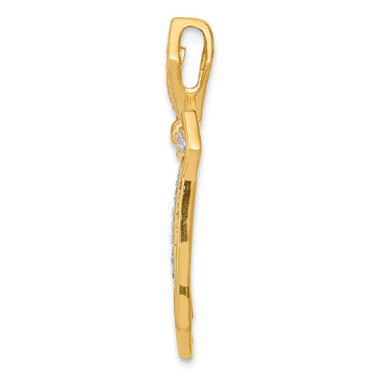 14K Gelbgold 1/15ct. Echt Diamant Kreuz Kette Anhänger