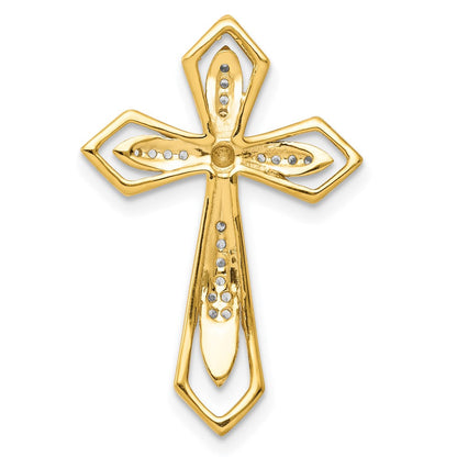 14K Gelbgold 1/15ct. Echt Diamant Kreuz Kette Anhänger