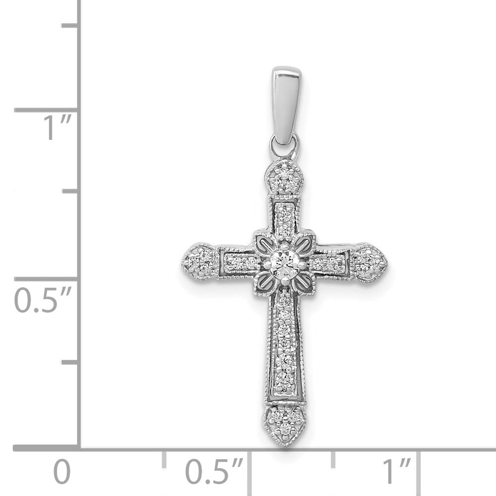 14K Weißgold 0,17ct. Echter Diamant Filigran-Kreuz-Anhänger