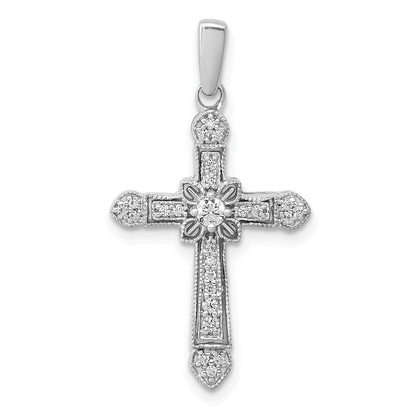 14K Weißgold 0,17ct. Echter Diamant Filigran-Kreuz-Anhänger