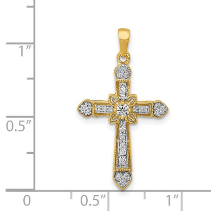 14K Gelbgold 0,166ct. Echter Diamant Filigran-Kreuz-Anhänger