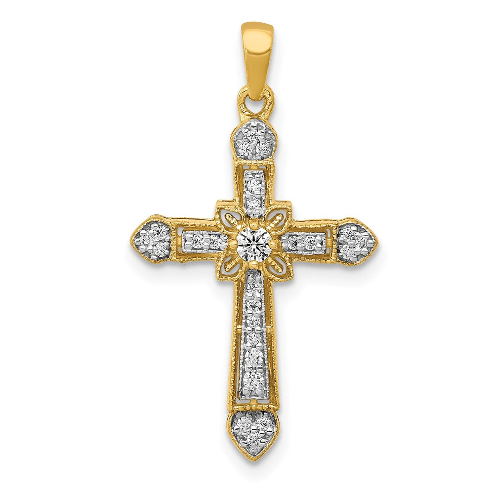 14K Gelbgold 0,166ct. Echter Diamant Filigran-Kreuz-Anhänger