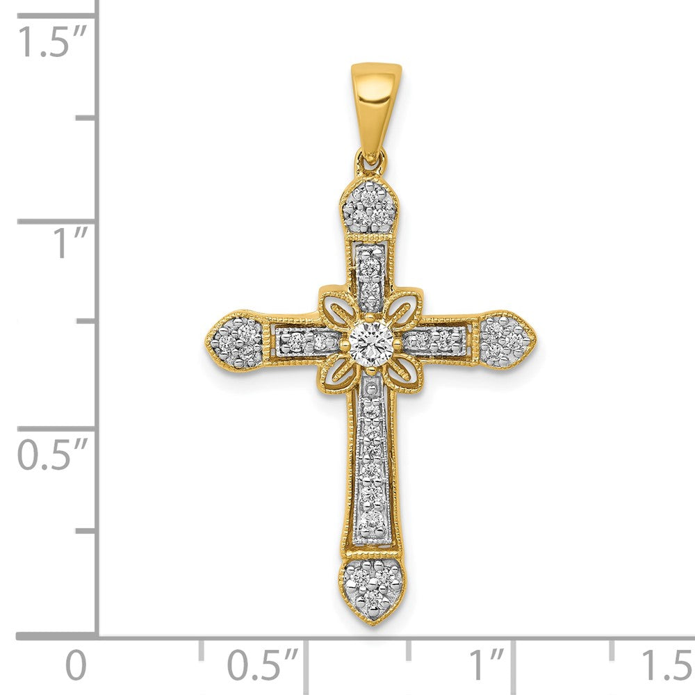10K Gelbgold 1/3ct. Diamant Filigran Kreuz Anhänger