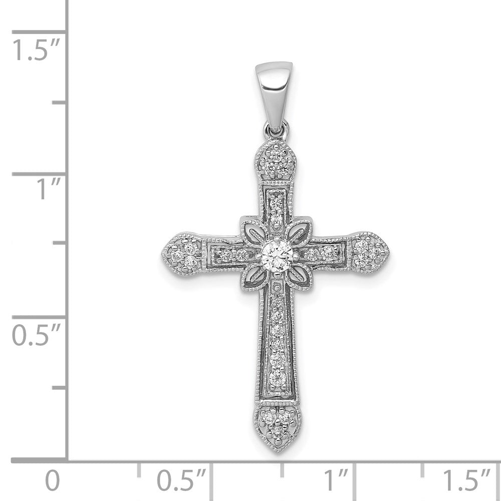 14 Karat Weißgold Anhänger mit 0,33 ct. echten Diamanten, Filigran-Kreuz