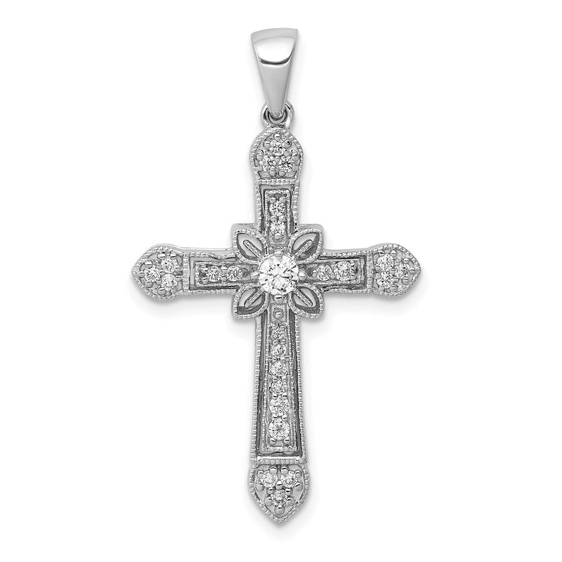 14 Karat Weißgold Anhänger mit 0,33 ct. echten Diamanten, Filigran-Kreuz
